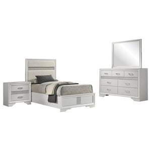 English Elm Annie Glam Twin Bedroom Set with Crystal Pulls Glitter Panels and Ivory Upholstered Bed B062S01760