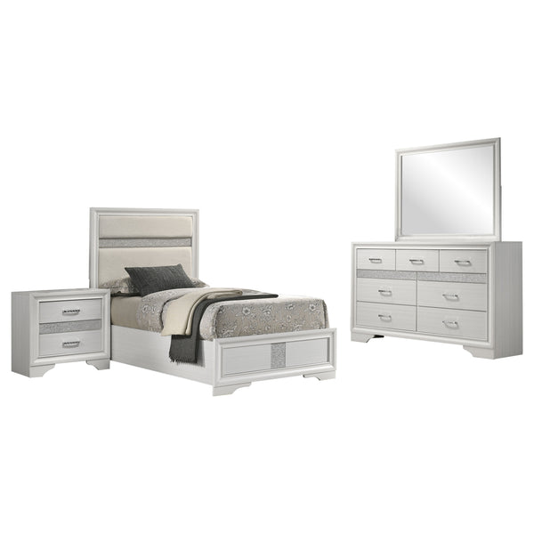 English Elm Annie Glam Twin Bedroom Set with Crystal Pulls Glitter Panels and Ivory Upholstered Bed B062S01760