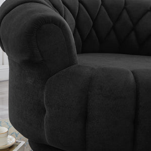 English Elm Swivel Barrel Accent Chair Chenille Tufted Round Club Seat for Living Room Lounge Black N719S002280B