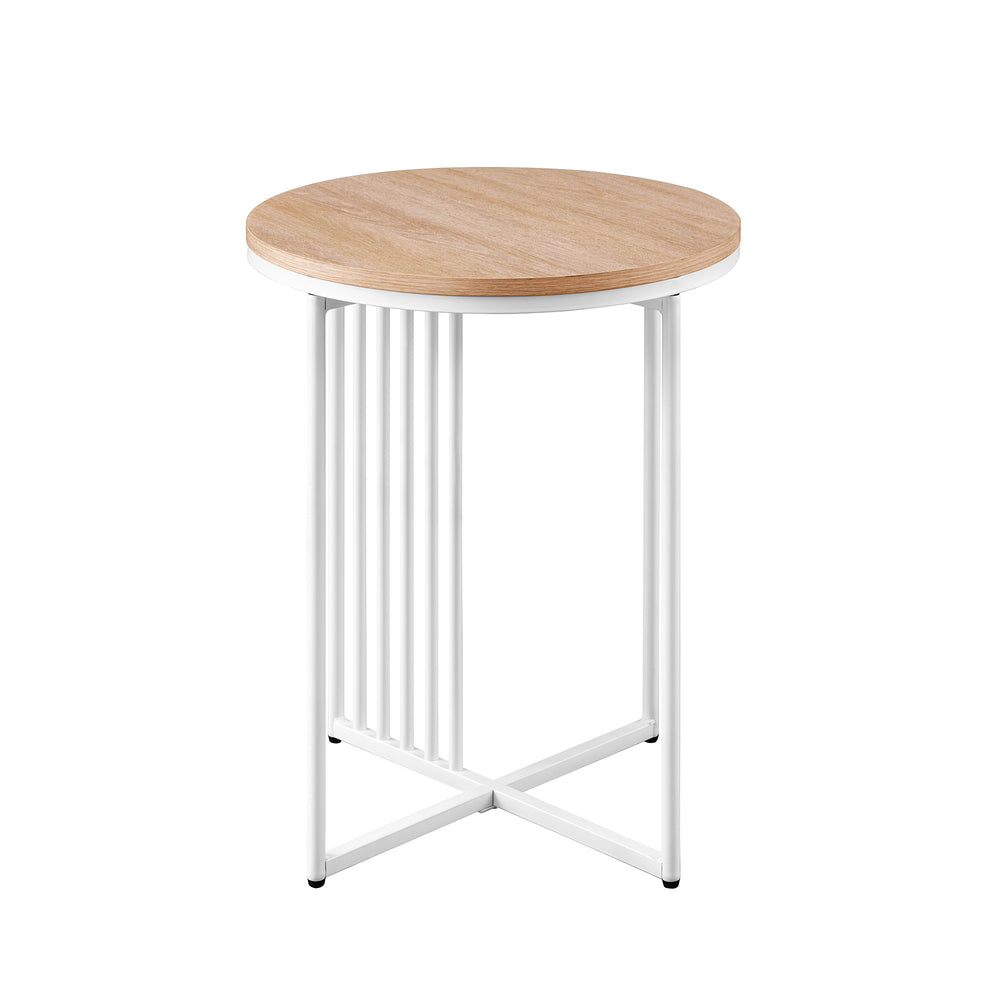 English Elm Walker Edison - Modern Metal-Slat Round Side Table Coastal Oak – Lightweight, Warp-Resistant MDF, Vertical Slat Accent, 100 lb Capacity B185P168896