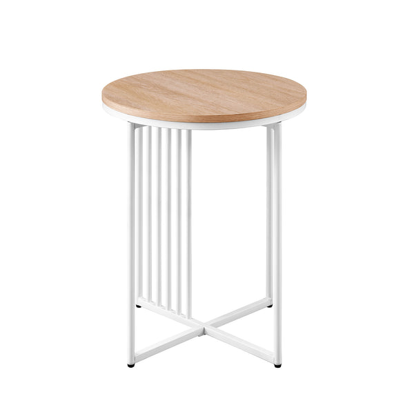 English Elm Walker Edison - Modern Metal-Slat Round Side Table Coastal Oak – Lightweight, Warp-Resistant MDF, Vertical Slat Accent, 100 lb Capacity B185P168896