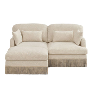 English Elm Comfy Chenille Leopard Print Loveseat with Tassel Trim Movable Ottoman Living Room Beige W5656S00002