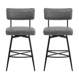 English Elm Christopher Knight Home® - 26''Retro Curved Back Swivel Counter Stools Set of 2 with Bowknot Footrest Smooth PU Leather Comfort Grey N780P199991G