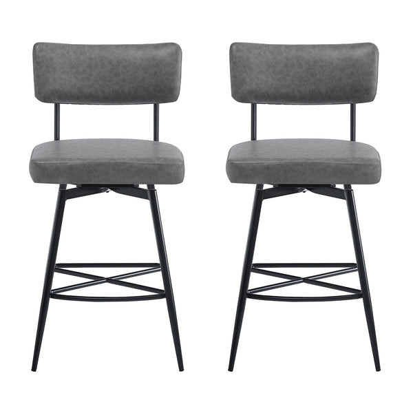 English Elm Christopher Knight Home® - 26''Retro Curved Back Swivel Counter Stools Set of 2 with Bowknot Footrest Smooth PU Leather Comfort Grey N780P199991G