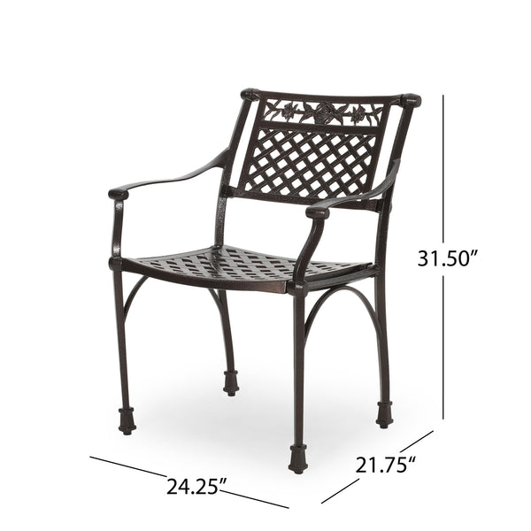 English Elm Christopher Knight Home® - CANTERBURY Cast Chair Bronze Aluminum Outdoor Dining Chair with Lattice Floral Design, Durable 31.5"H 66738.00HMBRZ
