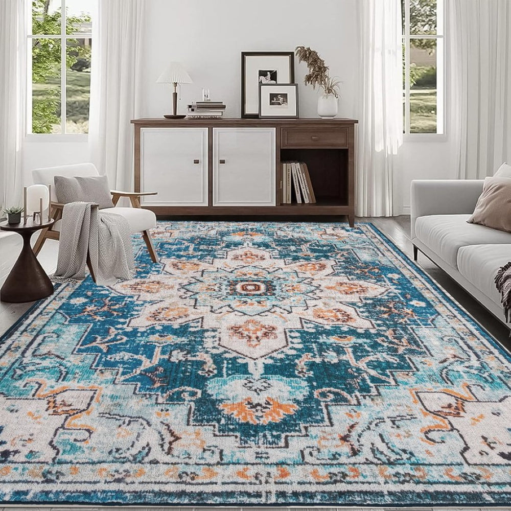 English Elm Area Rug 8X10 Vintage Bohemian Persian Floral Design - Non-Slip, Washable For Living Spaces P1 W2907P265142-GIGA