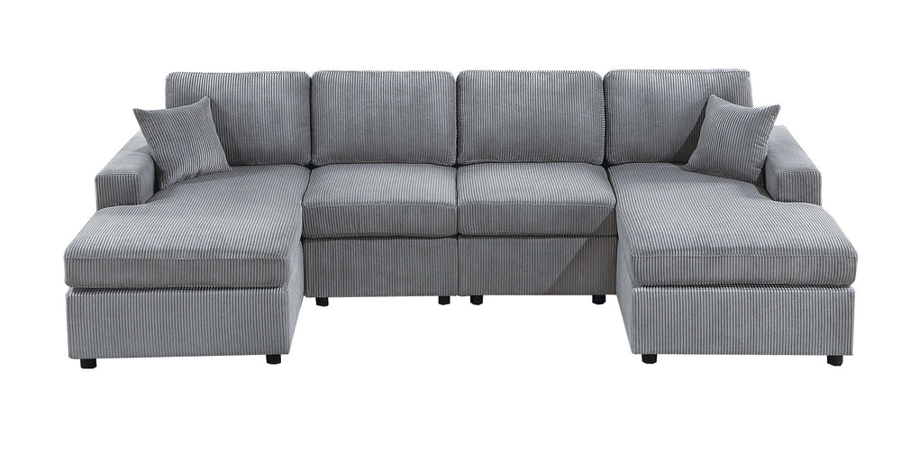 English Elm Stunning Corduroy 2pc Sectional Sofa with Dual Chaises, Square Arms, Plush Pillows, Modern Luxe Fog 69 L x 35 W x 18 H B011S01238