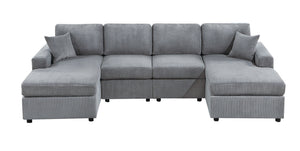 English Elm Stunning Corduroy 2pc Sectional Sofa with Dual Chaises, Square Arms, Plush Pillows, Modern Luxe Fog 69 L x 35 W x 18 H B011S01238