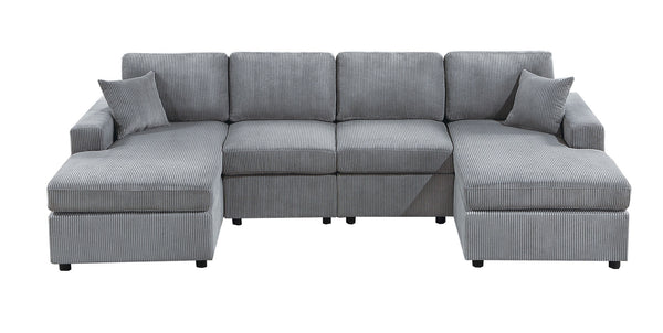 English Elm Stunning Corduroy 2pc Sectional Sofa with Dual Chaises, Square Arms, Plush Pillows, Modern Luxe Fog 69 L x 35 W x 18 H B011S01238