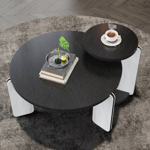 English Elm Set of 2 Round Sintered Stone Nesting Tables Sleek Modern Accent for Living Rooms W2899P405894