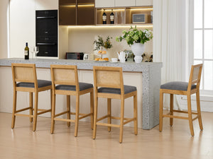 English Elm Full Solid wood rattan-back dining chair with breathable matte linen cushion, high-resilience foam comfort W1143P384366 W1143P384366