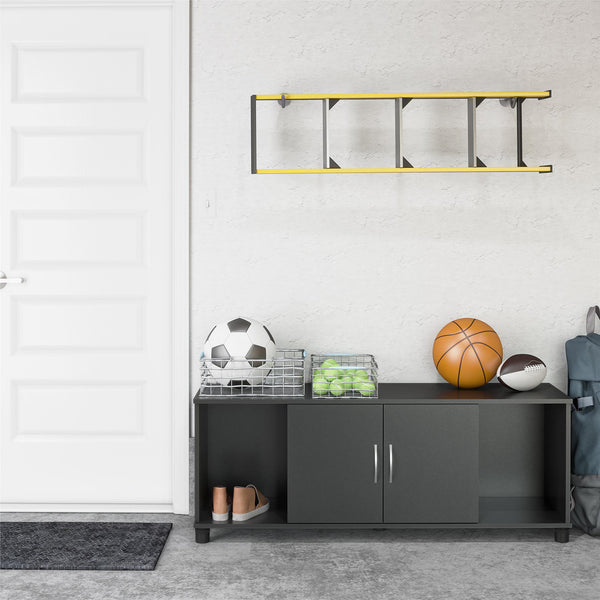English Elm Lory Entryway Bench with Four Open Shoe Compartments in Sleek Black Finish B2733P444610