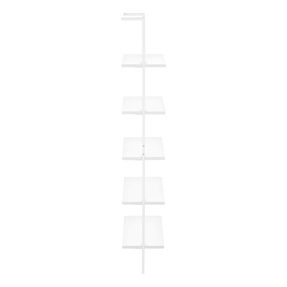 English Elm Bookshelf, 5-Tier Ladder Etagere 72" H White Laminate & Metal — Slim Modern Storage for Office/Home Decor B2710P219408