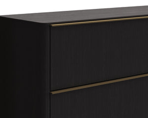 Sunpan Kalla Dresser - Elegant Oak Design with Gold Steel Base, Soft Closing Drawers, and Unique Texture Charcoal