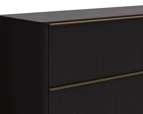 Sunpan Kalla Dresser - Elegant Oak Design with Gold Steel Base, Soft Closing Drawers, and Unique Texture Charcoal