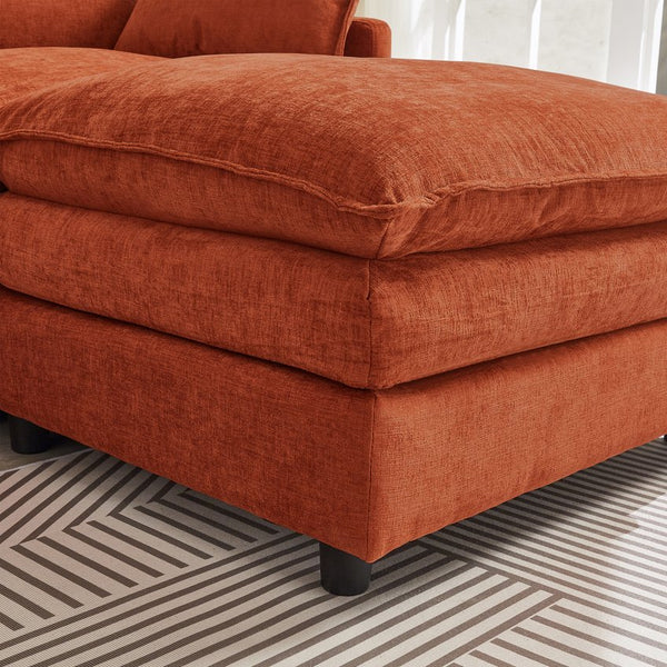 English Elm 105" L-shaped Chenille Sectional with Ottoman Pocket Spring Living Room Sofa Dark Orange W1097S00289