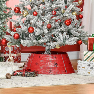 English Elm HOMCOM Steel Christmas Tree Collar Ring Skirt Cover for 7.5ft Trees, Durable Powder-Coated Guard, 26" x 9" Red W2225P229116