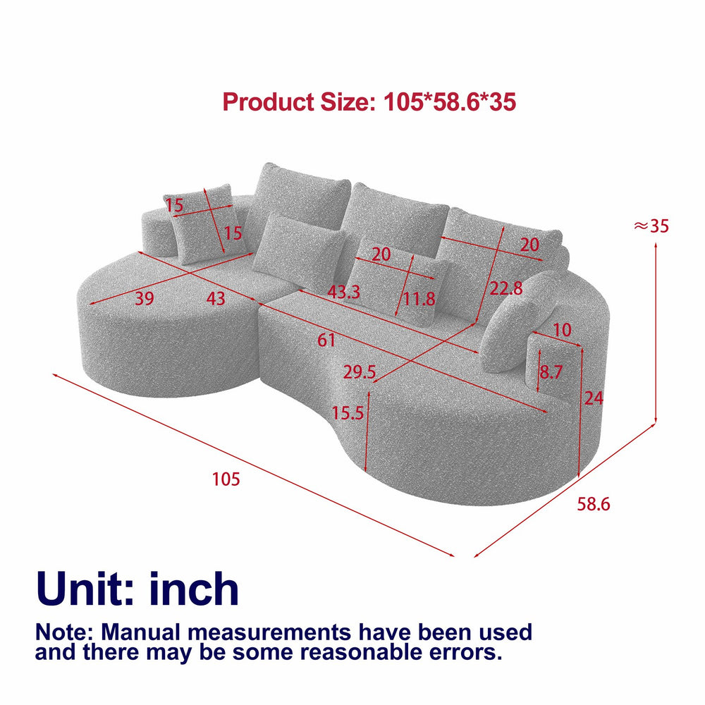 English Elm Modern Chenille Cloud Sectional with Deep Curved Seating and 7 Pillows for Living Room W834S00486