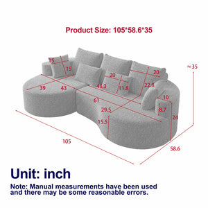 English Elm Modern Chenille Cloud Sectional with Deep Curved Seating and 7 Pillows for Living Room W834S00486