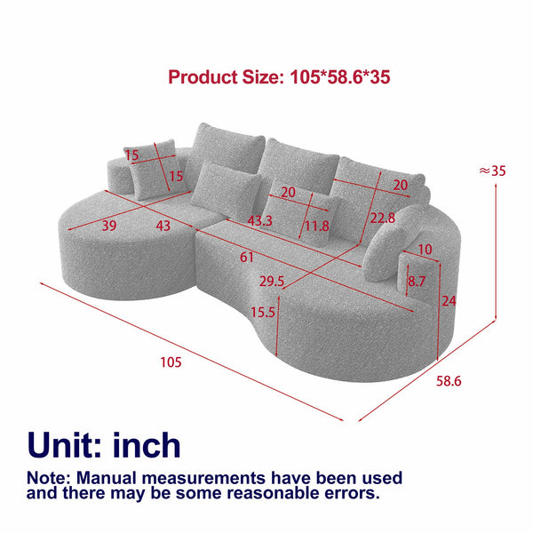 English Elm Modern Chenille Cloud Sectional with Deep Curved Seating and 7 Pillows for Living Room W834S00486