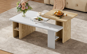 English Elm Vibe Nesting Coffee Tables Set Of 2 - Stylish Rectangular Farmhouse Design For Modern Living Spaces N724P294661K-GIGA