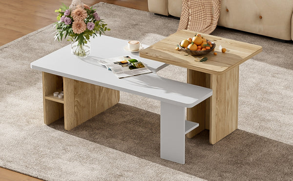 English Elm Vibe Nesting Coffee Tables Set Of 2 - Stylish Rectangular Farmhouse Design For Modern Living Spaces N724P294661K-GIGA