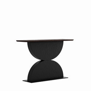 English Elm 47''double Semi-circle Console Table with Led Lighting and Sculptural Hammered Wood Base W2263P395491