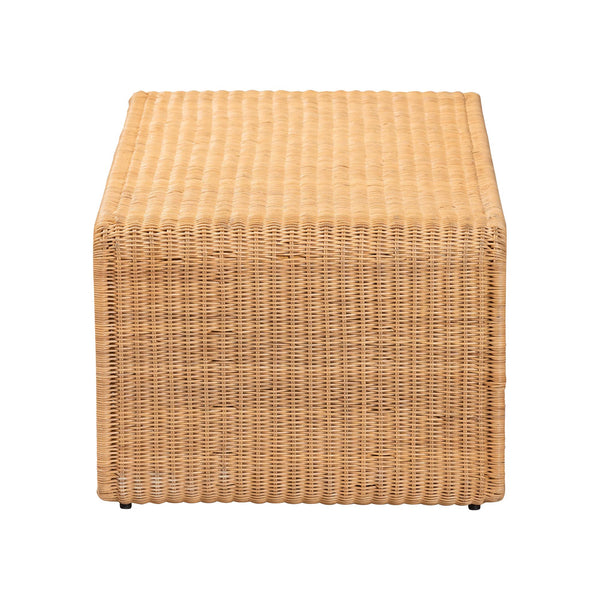 English Elm Laminated Rattan Side Table Hourglass Sculptural Boho Accent for Living Room Bedroom B2750P467829