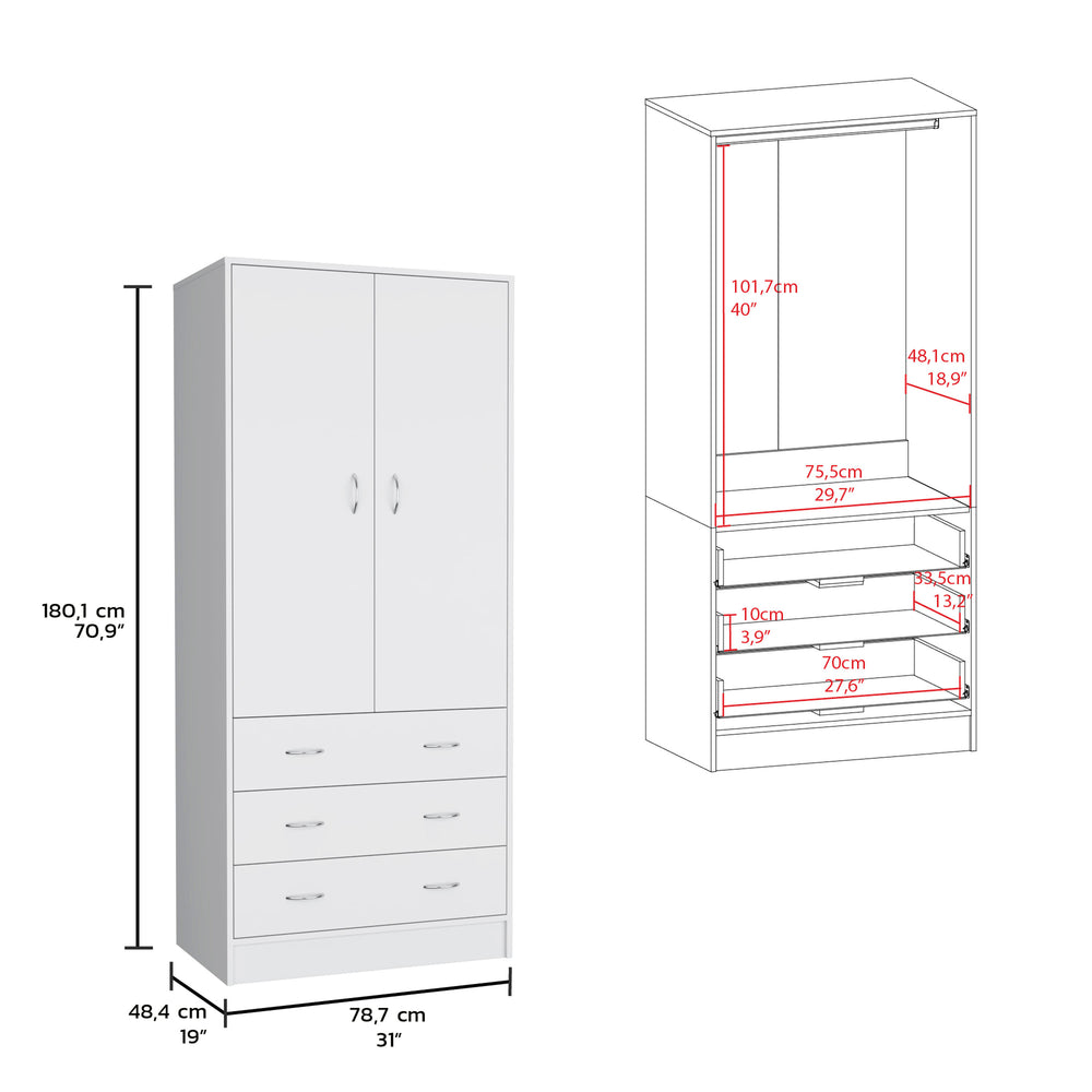English Elm Taly Double Door Armoire - Spacious 70.9"H x 30.9"W x 19"D Laminated Particleboard Closet with Drawers White 35.4 L x 23.6 W x 6.3 H B070S00235