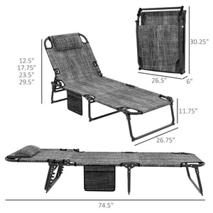 English Elm Outsunny Reclining Outdoor Chaise Lounge with Mesh Base Tufted Cushion and Side Pocket Gray W2225P174367