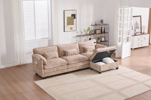 English Elm United We Win 112" Oversized Modular Chenille Sectional Sofa With Storage Ottoman & Usb Charging Ports W1568S00183-GIGA