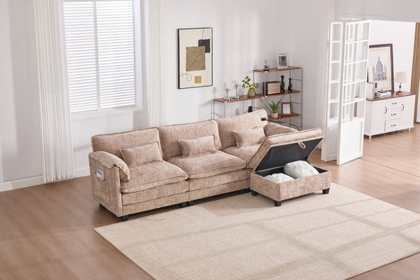 English Elm United We Win 112" Oversized Modular Chenille Sectional Sofa With Storage Ottoman & Usb Charging Ports W1568S00183-GIGA