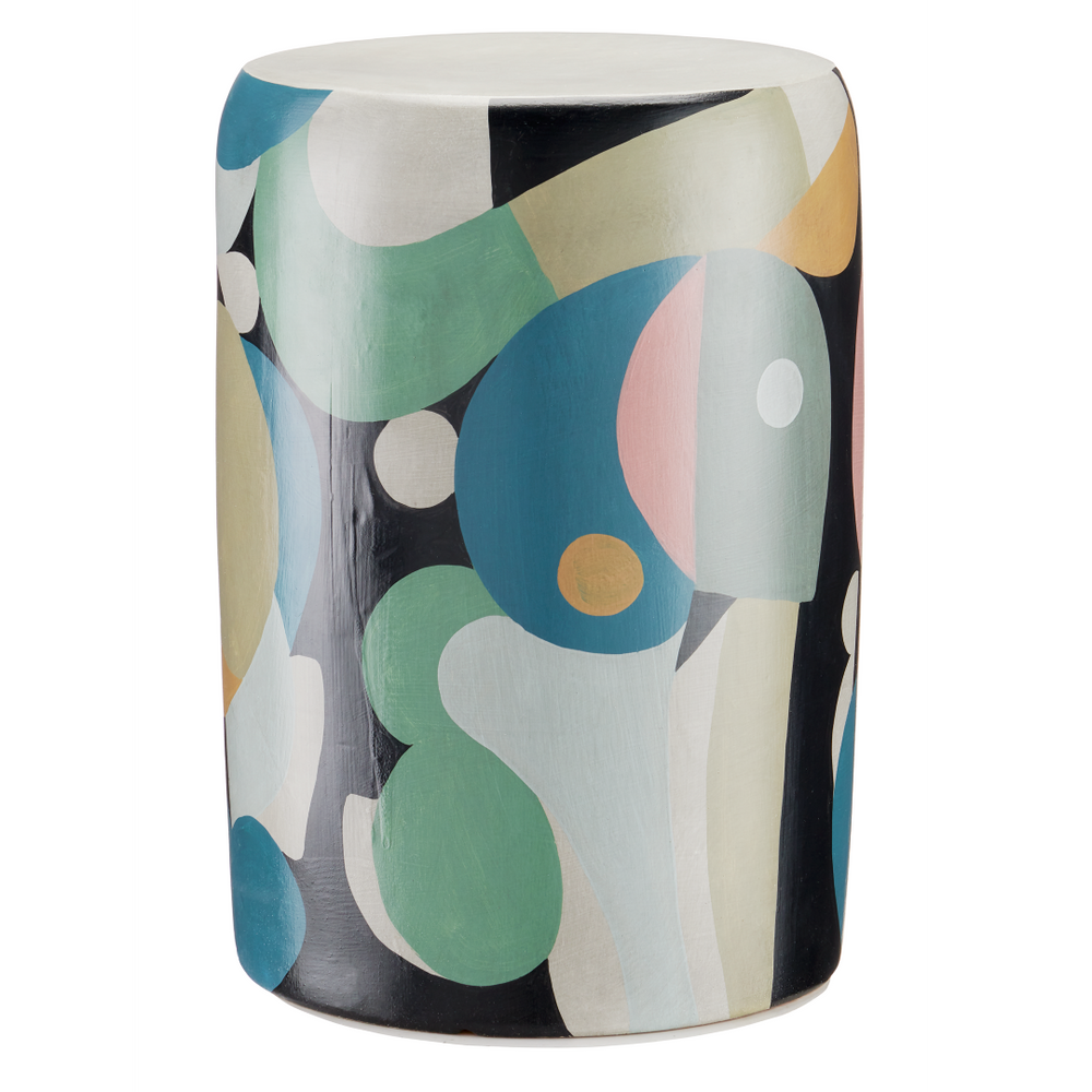 So Nouveau Accent Table - Hand-Painted Terracotta with Vibrant Colors, Bohemian Style, 17.5" Height