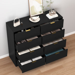 English Elm 8 Drawer Tall Chest Slim Particleboard Build Smooth Gliding Storage for Bedroom Closet Black W409S00027