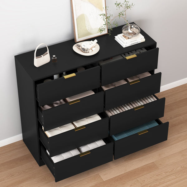 English Elm 8 Drawer Tall Chest Slim Particleboard Build Smooth Gliding Storage for Bedroom Closet Black W409S00027