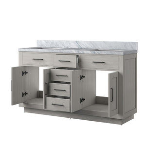 English Elm White Oak Double Bath Vanity 60" W X 22" D With Luxurious Carrara Marble Top – Fully Assembled Elegance B2731P257756-GIGA