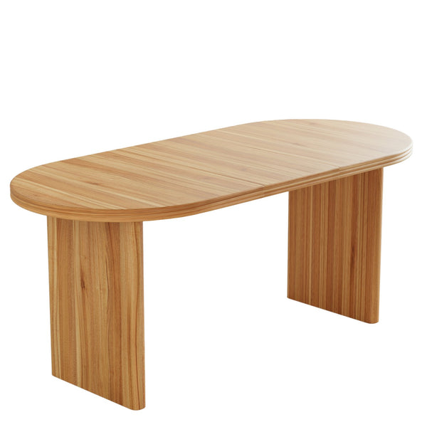 English Elm 55.11"-70.86" Extendable Dining Table with Sculpted Striped Legs Seats Six in Modern Style Natural Walnut W757P411752