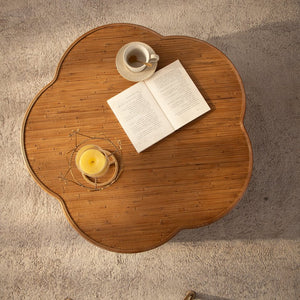 English Elm Flower-shaped Rattan Coffee Table Boho Woven Design with Hidden Lift Top Storage W3081P464745