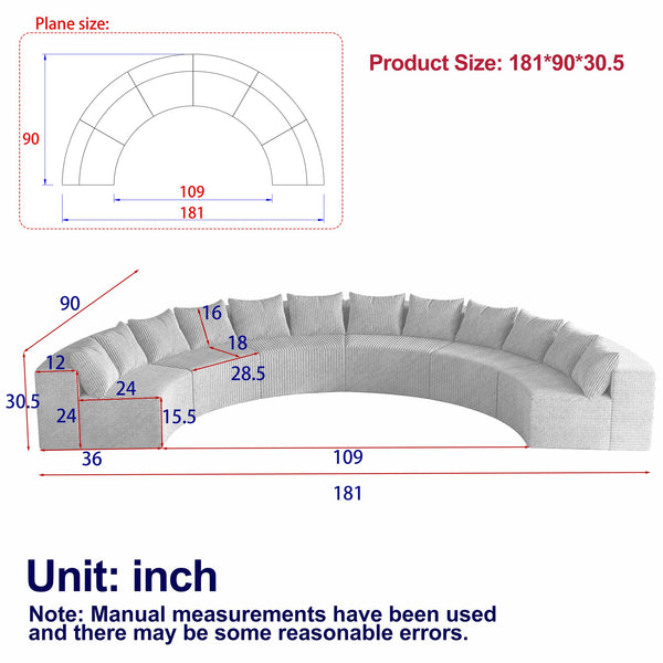 English Elm Corduroy Curved Modular Sectional Sofa With 12 Pillows – Cozy, Flexible Design For Any Space W834S00348