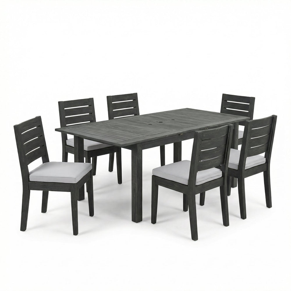 English Elm 7-piece Outdoor Acacia Wood Extendable Patio Dining Set with Cushioned Chairs N773OD00144S