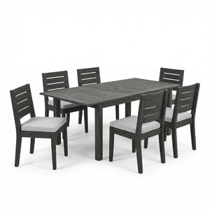 English Elm 7-piece Outdoor Acacia Wood Extendable Patio Dining Set with Cushioned Chairs N773OD00144S