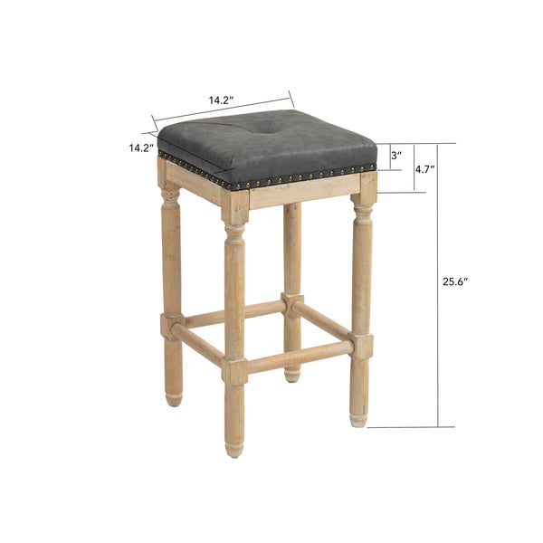 English Elm Tufted Pu Leather Counterstools with Nailhead Trim and Rubberwood Turned Legs Set of 2 W1762P188745