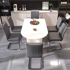 English Elm 63" Cream Mdf Dining Table Set With 6 Pu Armless Chairs & Silver Metal Legs - Modern Elegance! W2189S00434