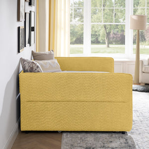 English Elm Full Size Boucle Daybed with Pop up Trundle Tufted Upholstered Sofa Sleeping Yellow W1413S00177