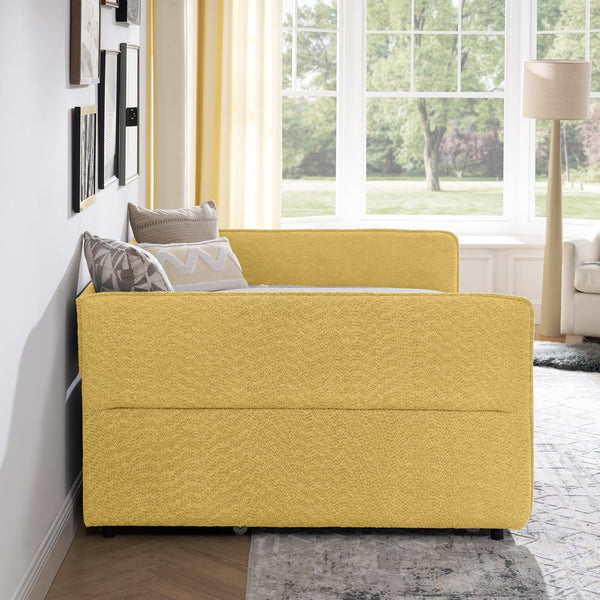 English Elm Full Size Boucle Daybed with Pop up Trundle Tufted Upholstered Sofa Sleeping Yellow W1413S00177