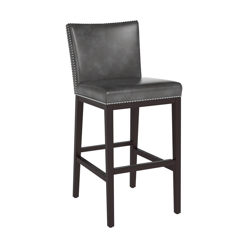 Sunpan Vintage Barstool with Silver Nailheads - Chic Faux Leather Design for Stylish Dining Spaces Overcast Grey