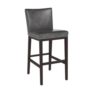 Sunpan Vintage Barstool with Silver Nailheads - Chic Faux Leather Design for Stylish Dining Spaces Overcast Grey