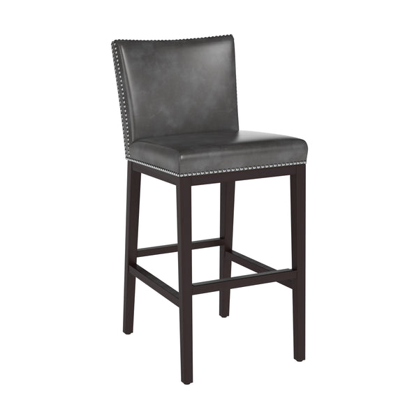 Sunpan Vintage Barstool with Silver Nailheads - Chic Faux Leather Design for Stylish Dining Spaces Overcast Grey