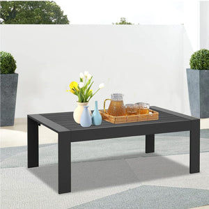 English Elm 43" Outdoor Aluminum Coffee Table with Slatted Wpc Top for Patio Deck Poolside Gray B082P454981