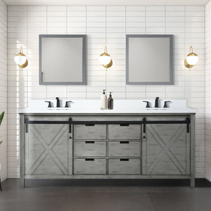 English Elm Ash Grey Double Bath Vanity 80" W x 22" D with Cultured Marble Top, Matte Black Faucets & 30" Mirrors B2731S01121